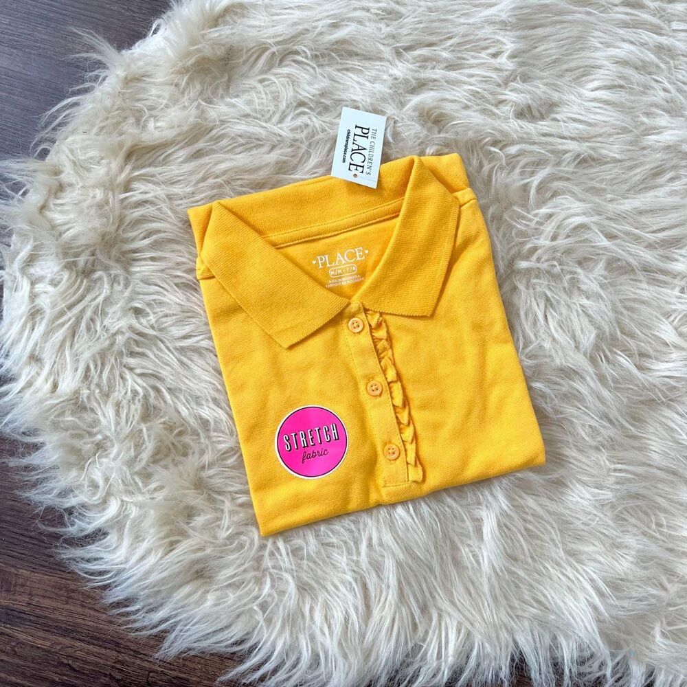 NWT Girls Uniform Ruffle Soft Stretch Pique Polo - Orange Yellow Size M 7 / 8